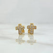 Topos Cruz Marco Curvo 1.55gr / 9mm Circones Blancos Broche Mariposa Oro Amarillo 18K