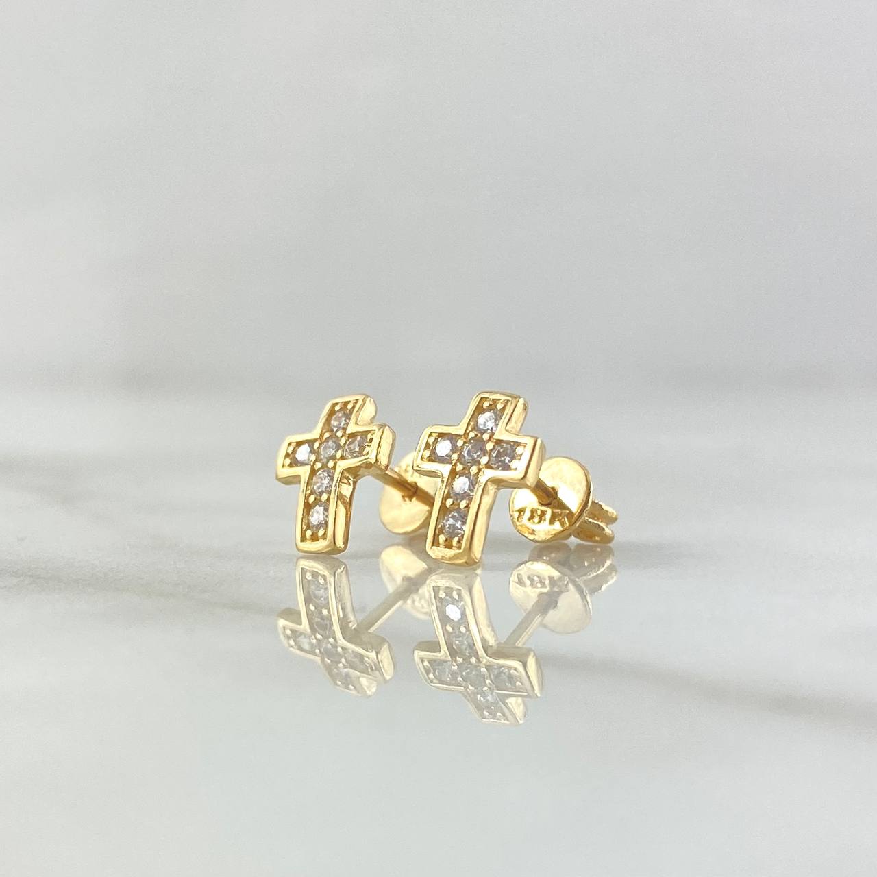Topos Cruz Marco Curvo 1.55gr / 9mm Circones Blancos Broche Mariposa Oro Amarillo 18K