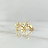 Topos Cruz Marco Curvo 1.55gr / 9mm Circones Blancos Broche Mariposa Oro Amarillo 18K