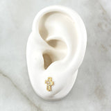 Topos Cruz Marco Curvo 1.55gr / 9mm Circones Blancos Broche Mariposa Oro Amarillo 18K