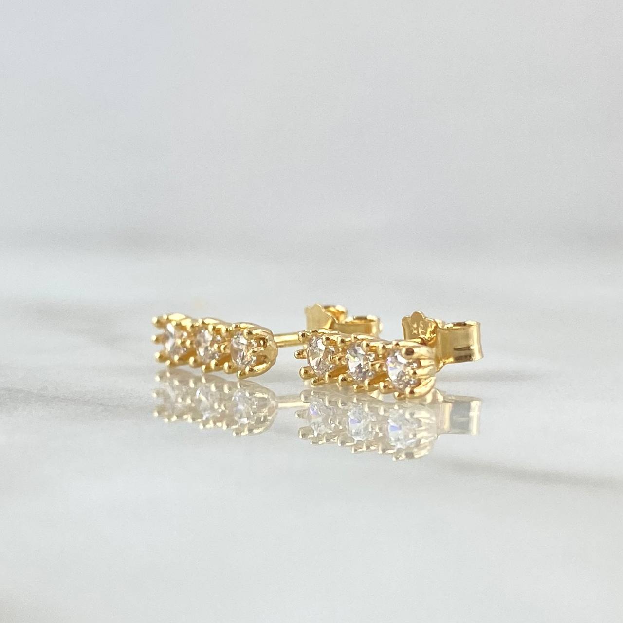 Topos Hilera Triple Solar 1.5gr / 1cm / Circones Blancos Broche Mariposa Oro Amarillo 18K