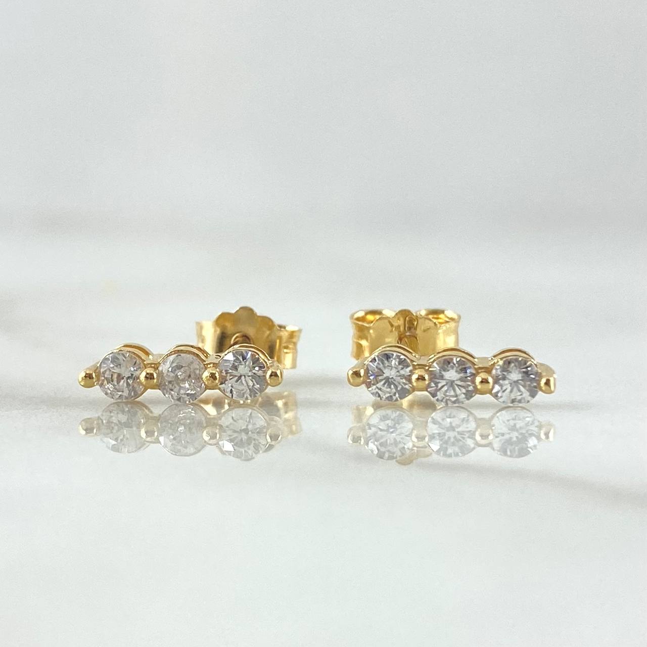 Topos Hilera Triple 1.2gr / 9mm Circones Blancos Broche Mariposa Oro Amarillo 18K