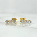 Topos Hilera Triple 1.2gr / 9mm Circones Blancos Broche Mariposa Oro Amarillo 18K