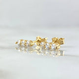 Topos Hilera Triple 1.2gr / 9mm Circones Blancos Broche Mariposa Oro Amarillo 18K