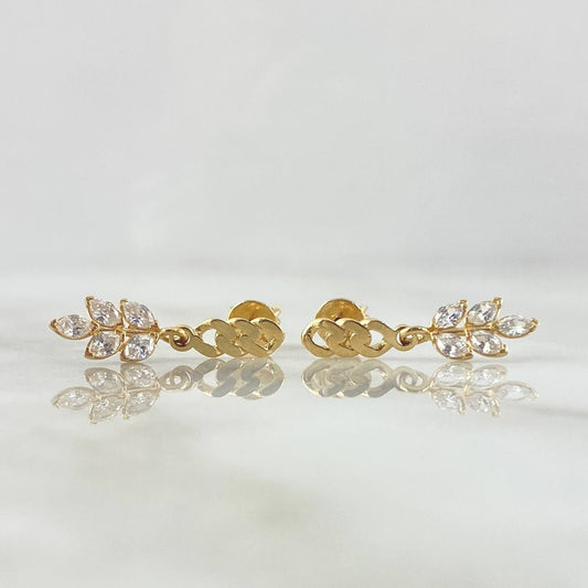 Topos Cubano Laurel Colgante 1.9gr / 2cm / Circones Blancos Broche Mariposa Oro Amarillo 18K