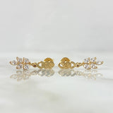 Topos Cubano Laurel Colgante 1.9gr / 2cm / Circones Blancos Broche Mariposa Oro Amarillo 18K