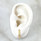 Topos Cubano Laurel Colgante 1.9gr / 2cm / Circones Blancos Broche Mariposa Oro Amarillo 18K