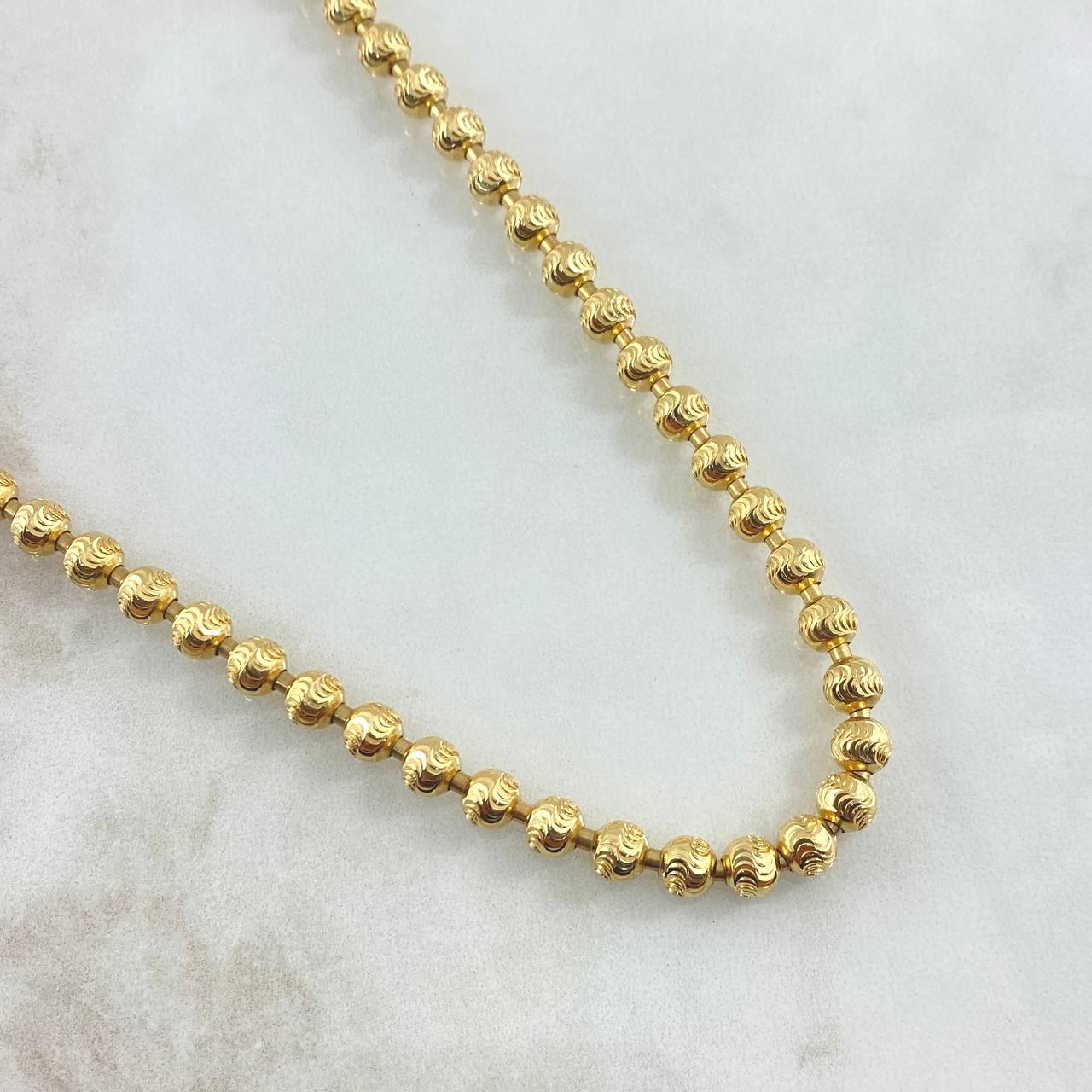 Cadena Militar 36.1gr / 62.5cm / 5mm Bolas Diamantadas Luna Oro Amarillo Nac.Esp. 18K ©