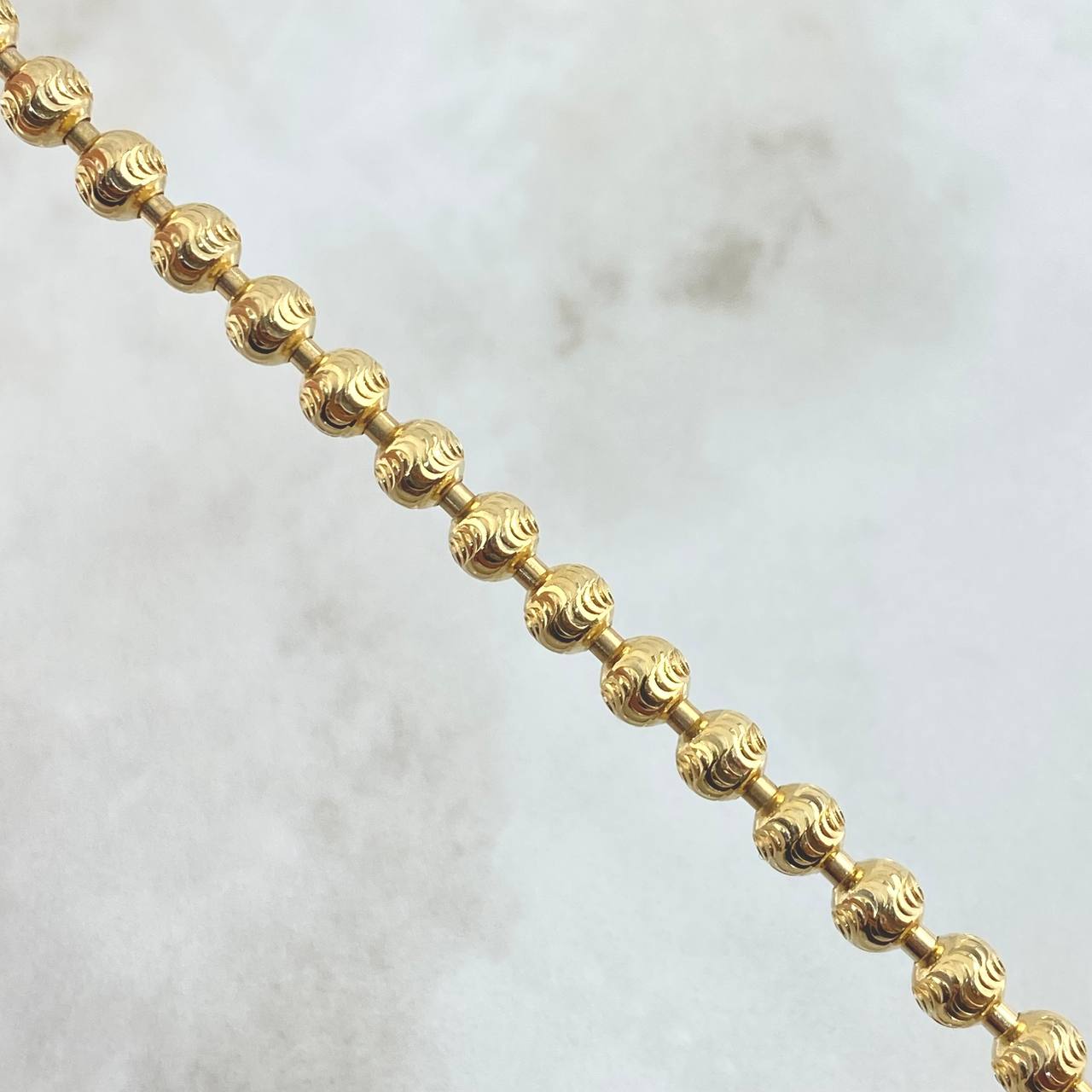 Cadena Militar 36.1gr / 62.5cm / 5mm Bolas Diamantadas Luna Oro Amarillo Nac.Esp. 18K ©