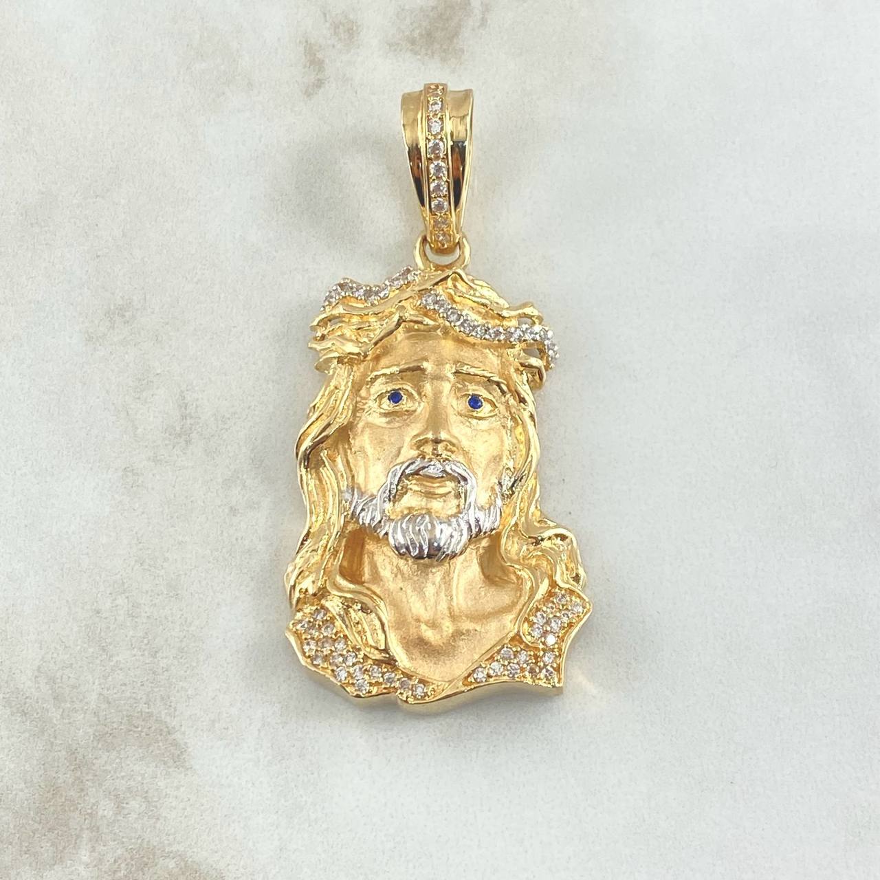 Dije Rostro de Jesús 19.5gr / 2.8cm-6cm / Circones Blancos Oro Amarillo 18K ©