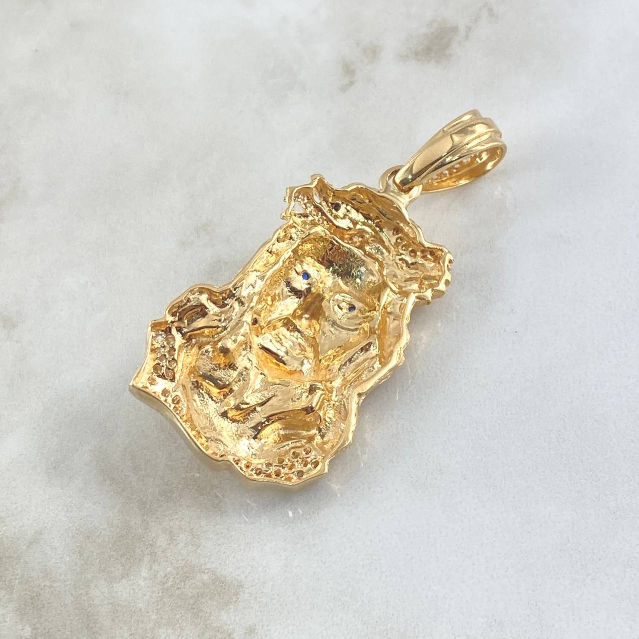 Dije Rostro de Jesús 19.5gr / 2.8cm-6cm / Circones Blancos Oro Amarillo 18K ©