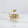 Anillo En Hojas 2.55gr / T7 1/2 / Circones Lilas Blancos Oro Amarillo 18K *