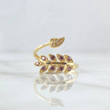 Anillo En Hojas 2.55gr / T7 1/2 / Circones Lilas Blancos Oro Amarillo 18K *