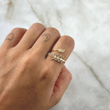 Anillo En Hojas 2.55gr / T7 1/2 / Circones Lilas Blancos Oro Amarillo 18K *