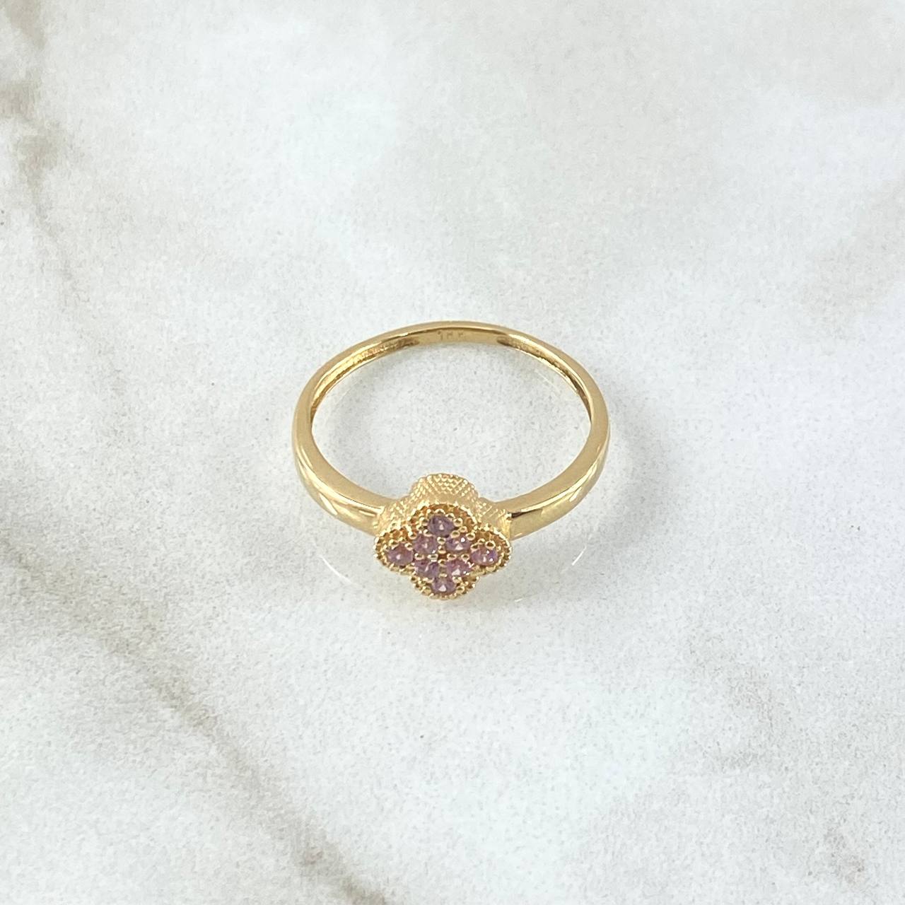 Anillo Treból Tupido 1.8gr / T5 3/4 / Circones Lilas Oro Amarillo 18K *