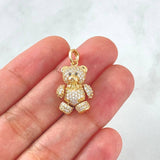 Dije Oso Corazón 4.4gr / 2.5cm / Circones Blancos - Fucias - Ojos Negros Oro Amarillo 18K