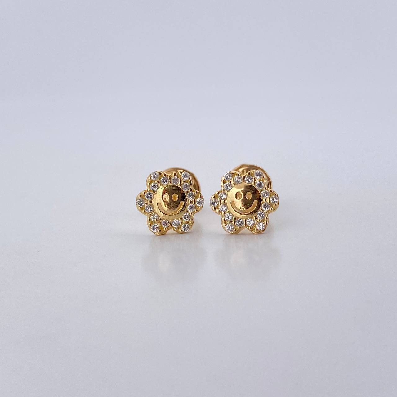 Topos Flor Carita Feliz 0.9gr / Circones Fucsias Oro Amarillo 18K &