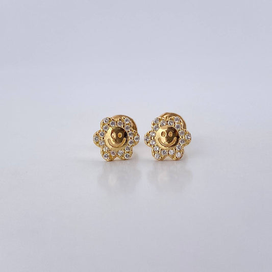 Topos Flor Carita Feliz 0.9gr / Circones Fucsias Oro Amarillo 18K &