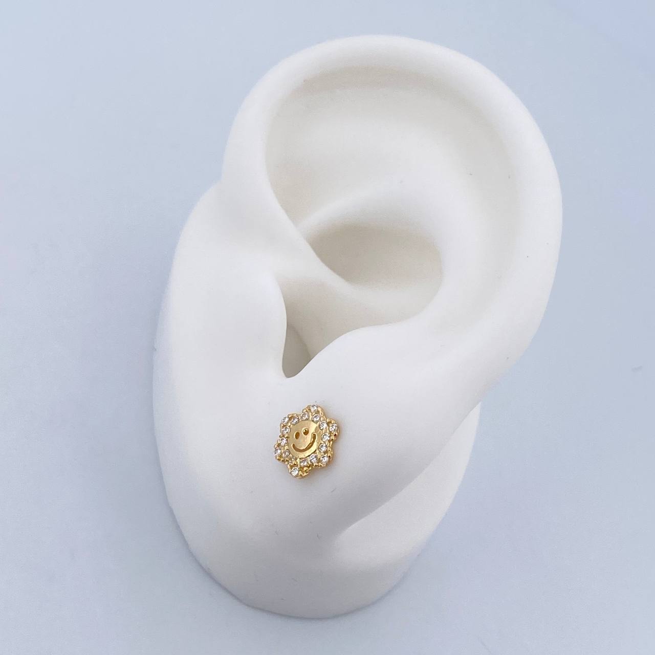 Topos Flor Carita Feliz 0.9gr / Circones Fucsias Oro Amarillo 18K &