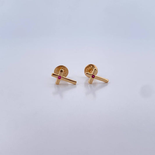 Topos Cruz 0.7gr / Circon Fucsia Oro Amarillo 18K &