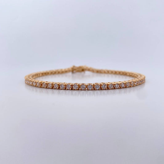 Pulso Tennis 10.9gr / 17.5cm / 2.5mm Circones Blancos Oro Amarillo 18K &