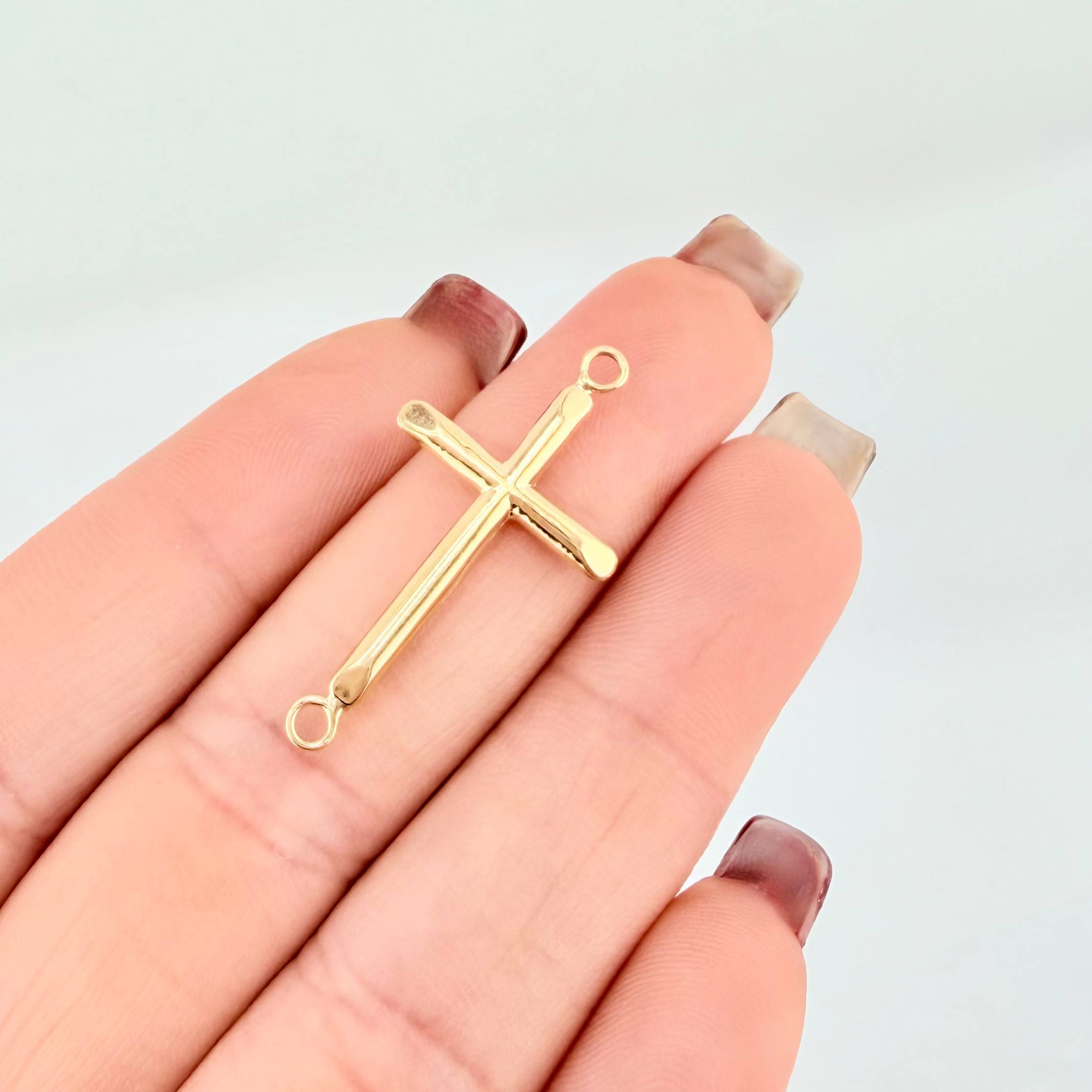 Herraje Cruz Lisa 0.8gr / 3cm / 2.4mm Oro Amarillo 18K