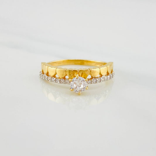 Anillo Solitario Carril Corazones 2.3 g / T6 1/2 Dos Oros Amarillo Blanco 18K