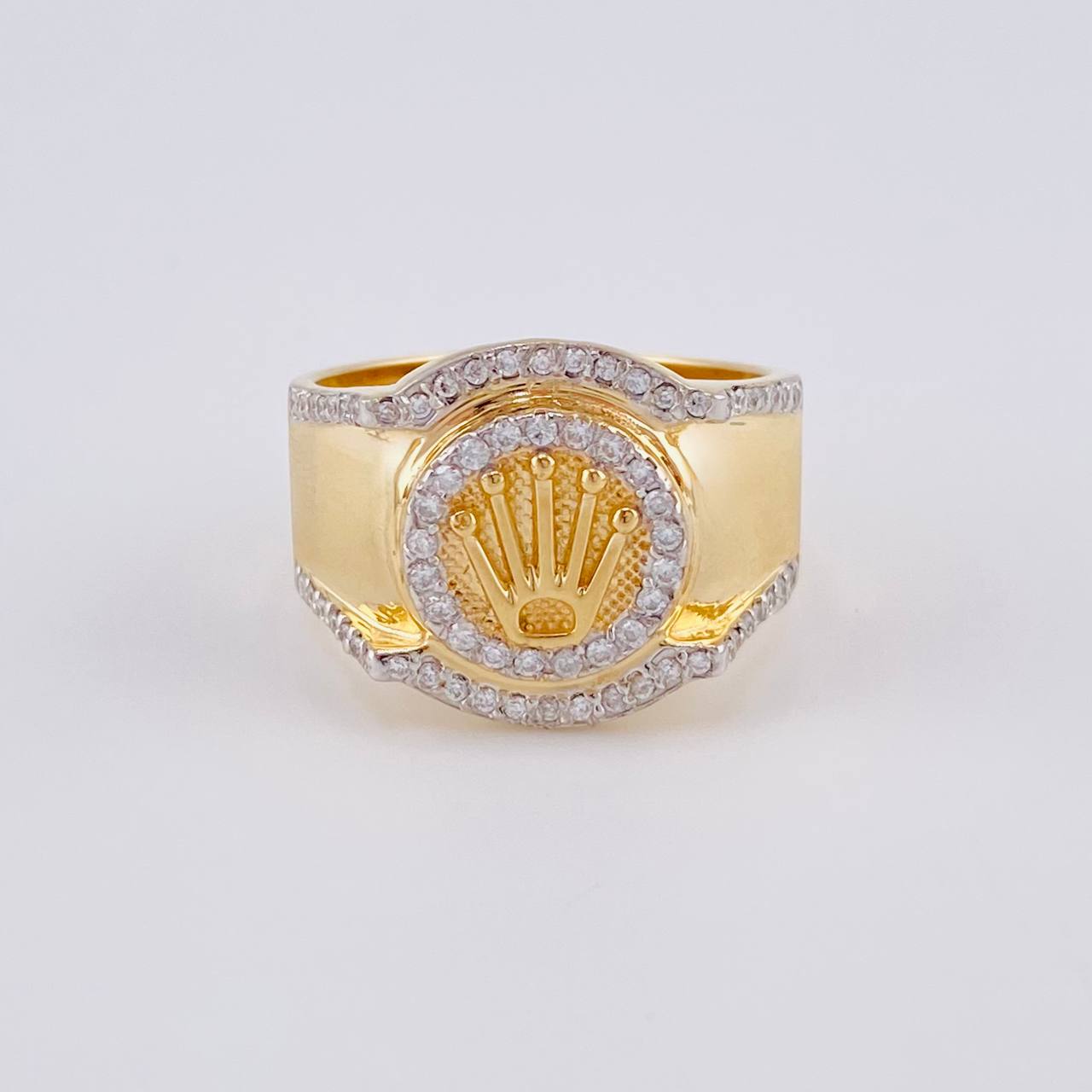 Anillo Cinturón Bordeado Corona 6.2 g / T10 1/4 Dos Oros Amarillo Blanco 18K