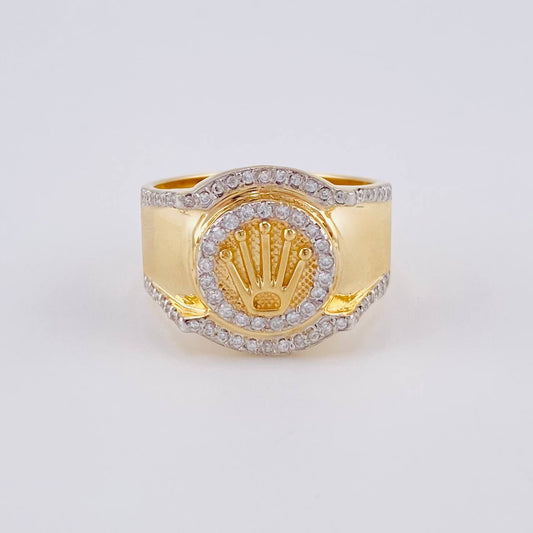 Anillo Cinturón Bordeado Corona 6.2 g / T10 1/4 Dos Oros Amarillo Blanco 18K