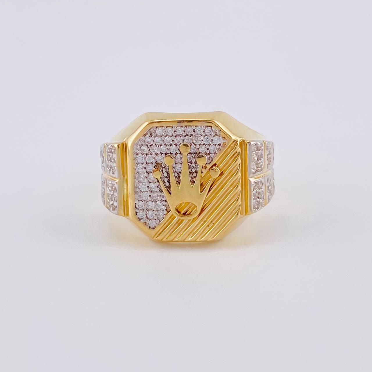 Anillo Mosaico Corona Segmentado 6.5 g / T9 1/2 Dos Oros Amarillo Blanco 18K