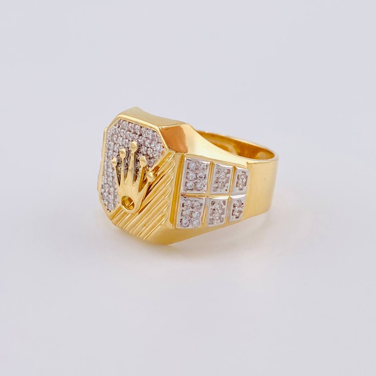 Anillo Mosaico Corona Segmentado 6.5 g / T9 1/2 Dos Oros Amarillo Blanco 18K