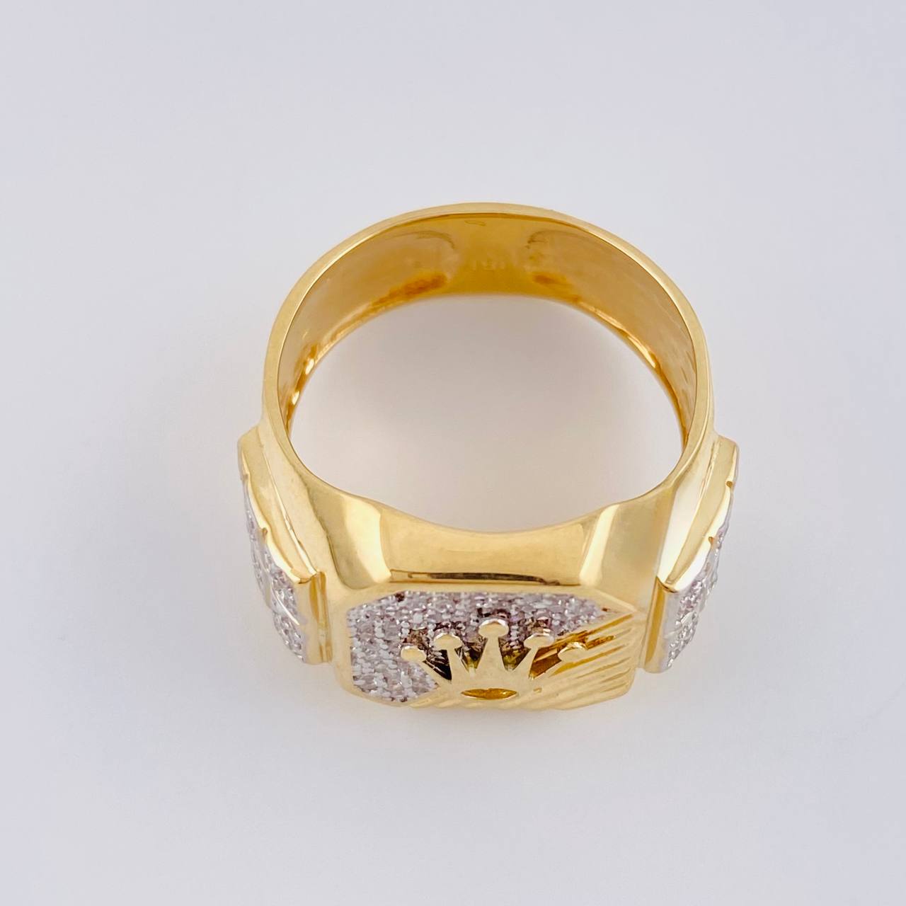 Anillo Mosaico Corona Segmentado 6.5 g / T9 1/2 Dos Oros Amarillo Blanco 18K