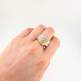 Anillo Mosaico Corona Segmentado 6.5 g / T9 1/2 Dos Oros Amarillo Blanco 18K