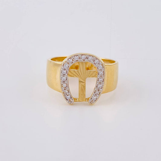 Anillo Herradura Crucificada 4.85 g / T10 1/4 Dos Oros Amarillo Blanco 18K