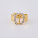 Anillo Herradura Crucificada 4.85 g / T10 1/4 Dos Oros Amarillo Blanco 18K