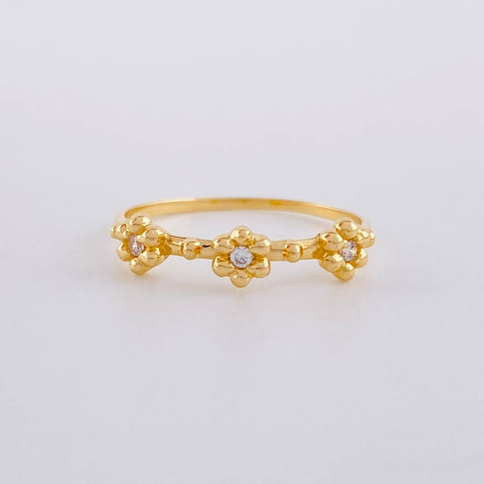 Anillo Trío Flores 1.6 g / T7 Oro Amarillo 18K