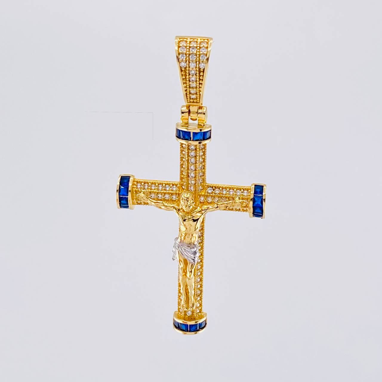 Dije Cruz Cristo Tornillo 7.85 g / 5.2 cm Dos Oros Amarillo Blanco 18K