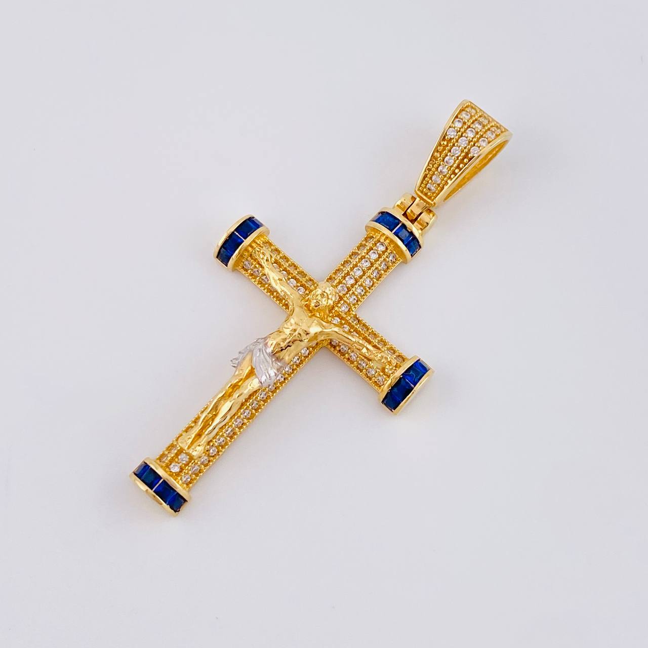 Dije Cruz Cristo Tornillo 7.85 g / 5.2 cm Dos Oros Amarillo Blanco 18K