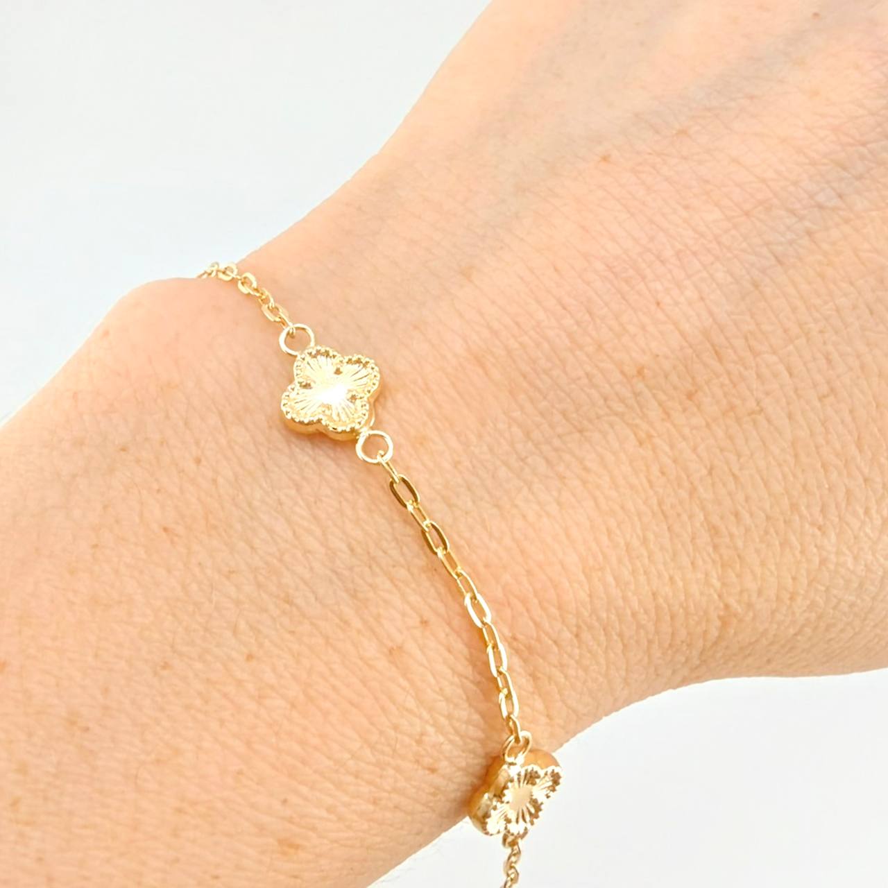 Pulso Cajón Trebol Diamantado 2.85 g / 18.5 cm / 1.6 mm Oro Amarillo 18K