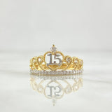 Anillo Corona Quinces 2.4gr / T7 / Circones Blancos Dos Oros Amarillo Blanco 18K *