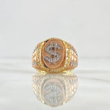 Anillo Sello Signo Dólar 10.35gr / T9 1/2 / Circones Blancos Tres Oros 18K