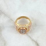 Anillo Sello Signo Dólar 10.35gr / T9 1/2 / Circones Blancos Tres Oros 18K