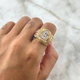 Anillo Sello Signo Dólar 10.35gr / T9 1/2 / Circones Blancos Tres Oros 18K