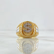 Anillo Sello Signo Dólar 10.45gr / T9 3/4 / Circones Blancos Dos Oros Amarillo Blanco 18K