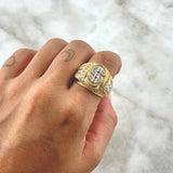 Anillo Sello Signo Dólar 10.45gr / T9 3/4 / Circones Blancos Dos Oros Amarillo Blanco 18K