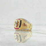 Anillo Sello Signo Dólar 10.8gr / T9 3/4 / Abultado Circones Multicolor Tres Oros 18K *