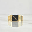 Anillo Cuadro Dividido 4.15gr / T10 1/4 / Resina Negra Circones Blancos Oro Amarillo 18K