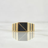 Anillo Cuadro Dividido 4.15gr / T10 1/4 / Resina Negra Circones Blancos Oro Amarillo 18K