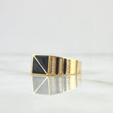 Anillo Cuadro Dividido 4.15gr / T10 1/4 / Resina Negra Circones Blancos Oro Amarillo 18K