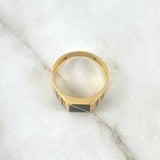 Anillo Cuadro Dividido 4.15gr / T10 1/4 / Resina Negra Circones Blancos Oro Amarillo 18K